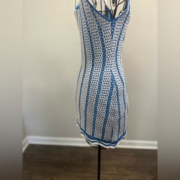 Blue and White crochet Patterned Swim Coverup - Picture 9 of 11